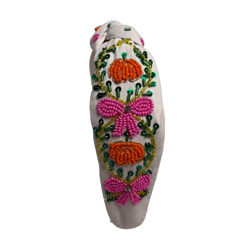 259. The Pumpkin & Bow Beaded Headband